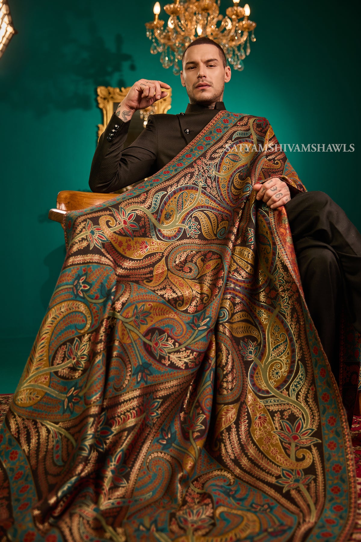 Mens Fine Wool  Moonlight Reversible Shawl, Royal Collection  Big size