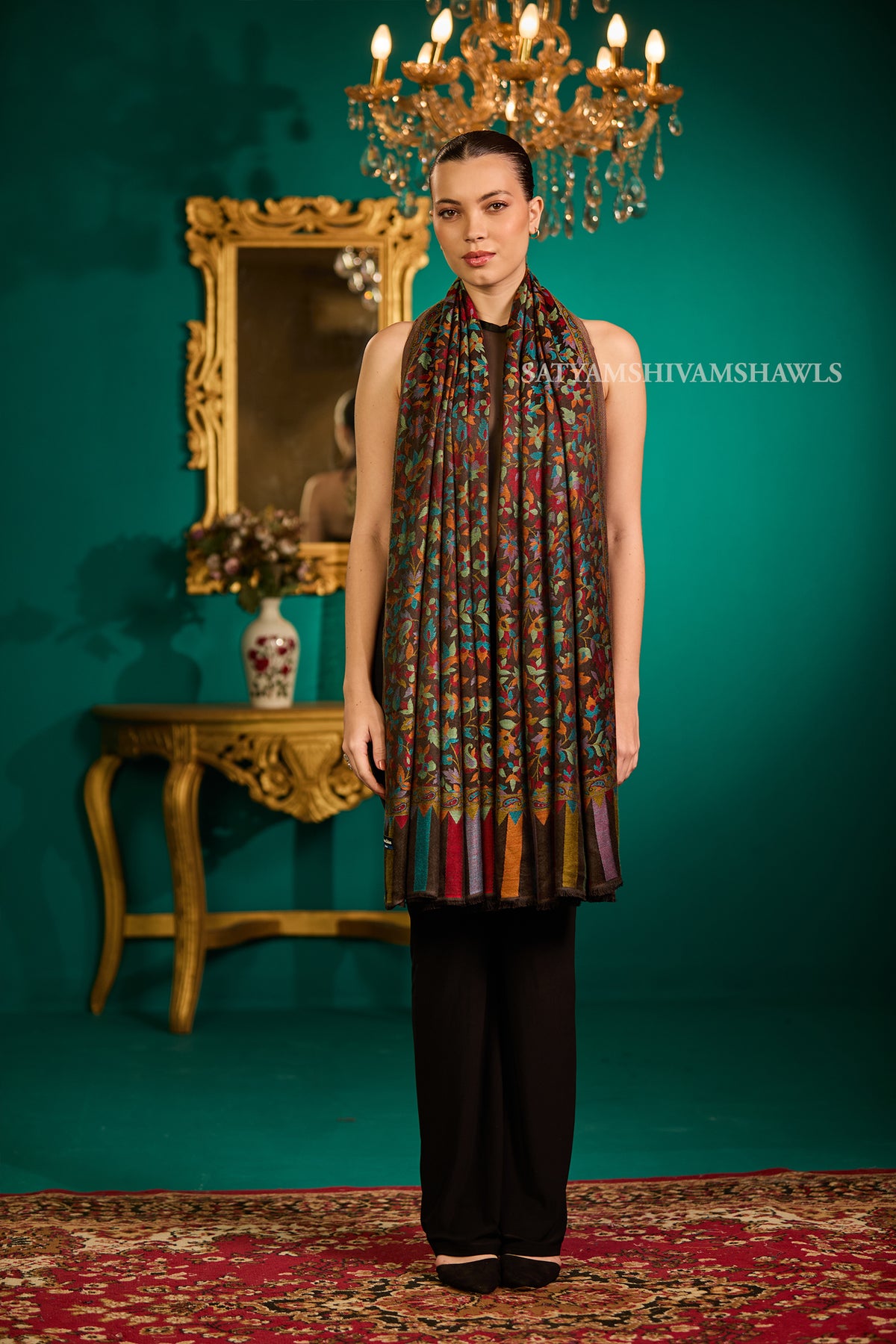NAAQSH-E-KANI JAMAWAR SILK PASHMINA WMENS SHAWLS,BLACK