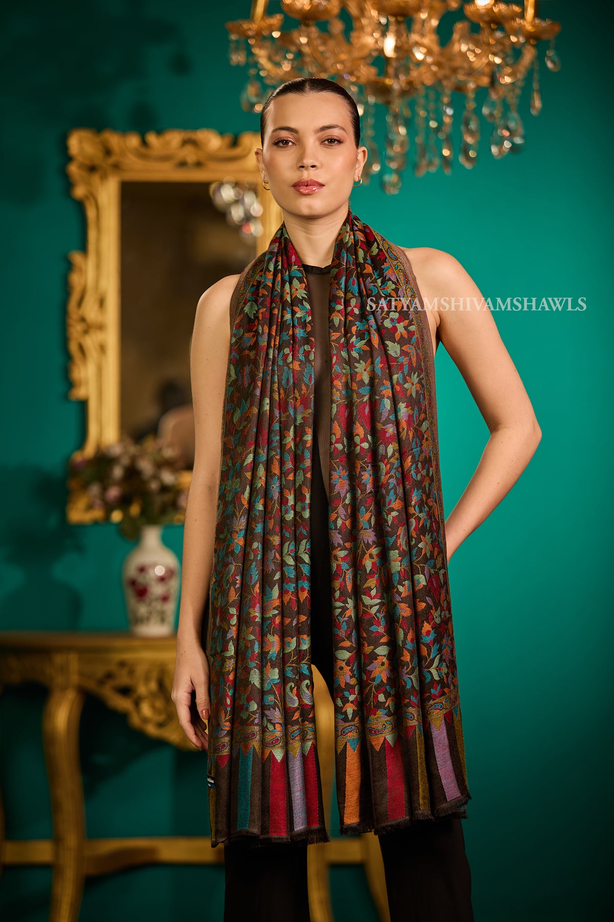 NAAQSH-E-KANI JAMAWAR SILK PASHMINA WMENS SHAWLS,BLACK