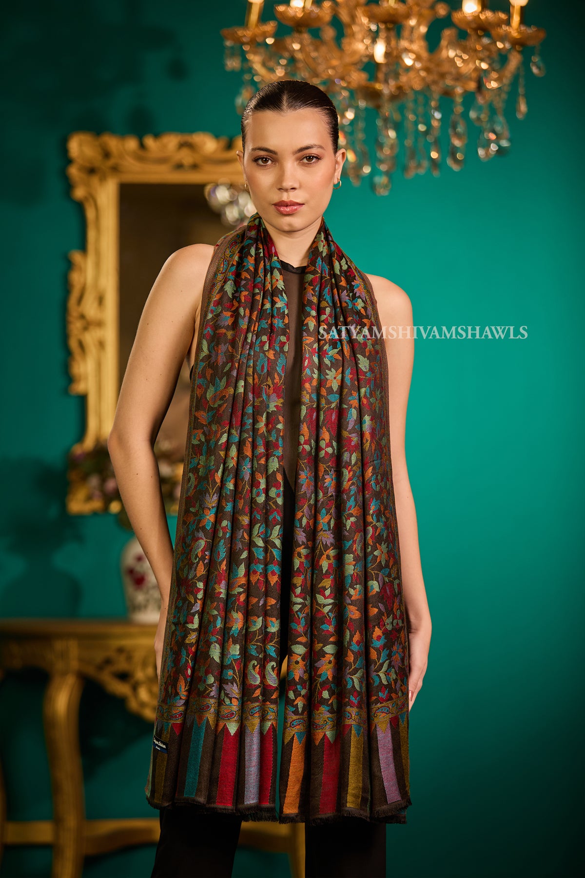 NAAQSH-E-KANI JAMAWAR SILK PASHMINA WMENS SHAWLS,BLACK