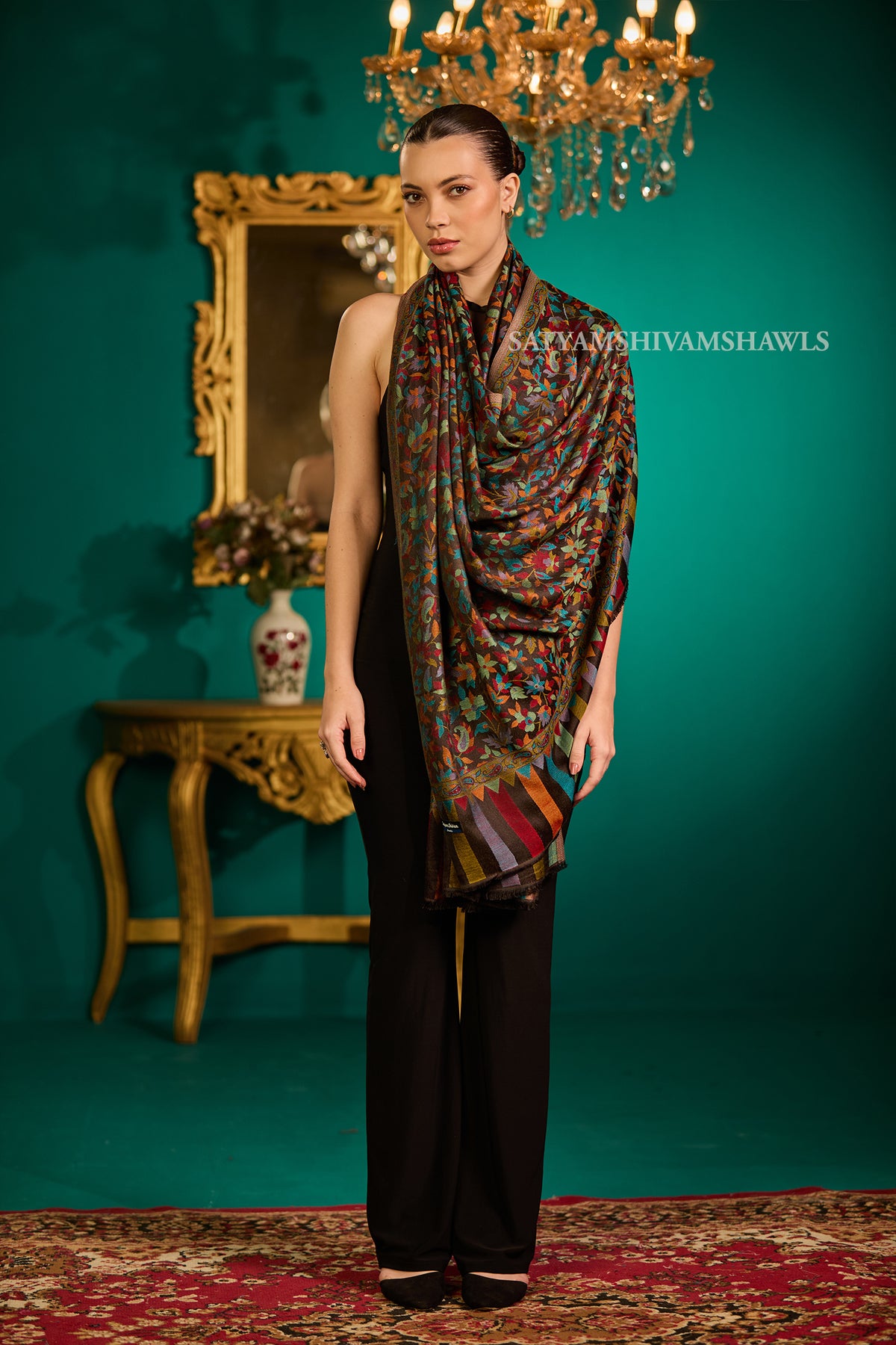 NAAQSH-E-KANI JAMAWAR SILK PASHMINA WMENS SHAWLS,BLACK