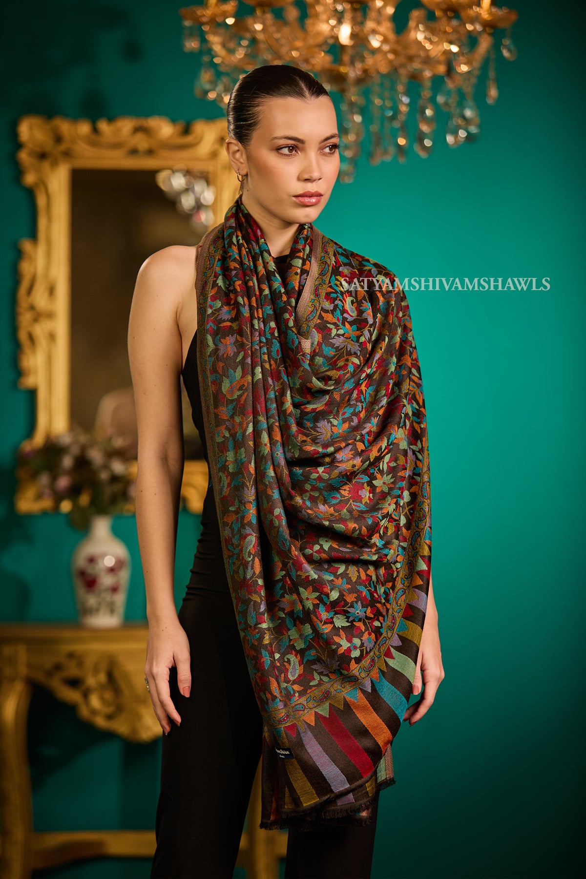 NAAQSH-E-KANI JAMAWAR SILK PASHMINA WMENS SHAWLS,BLACK