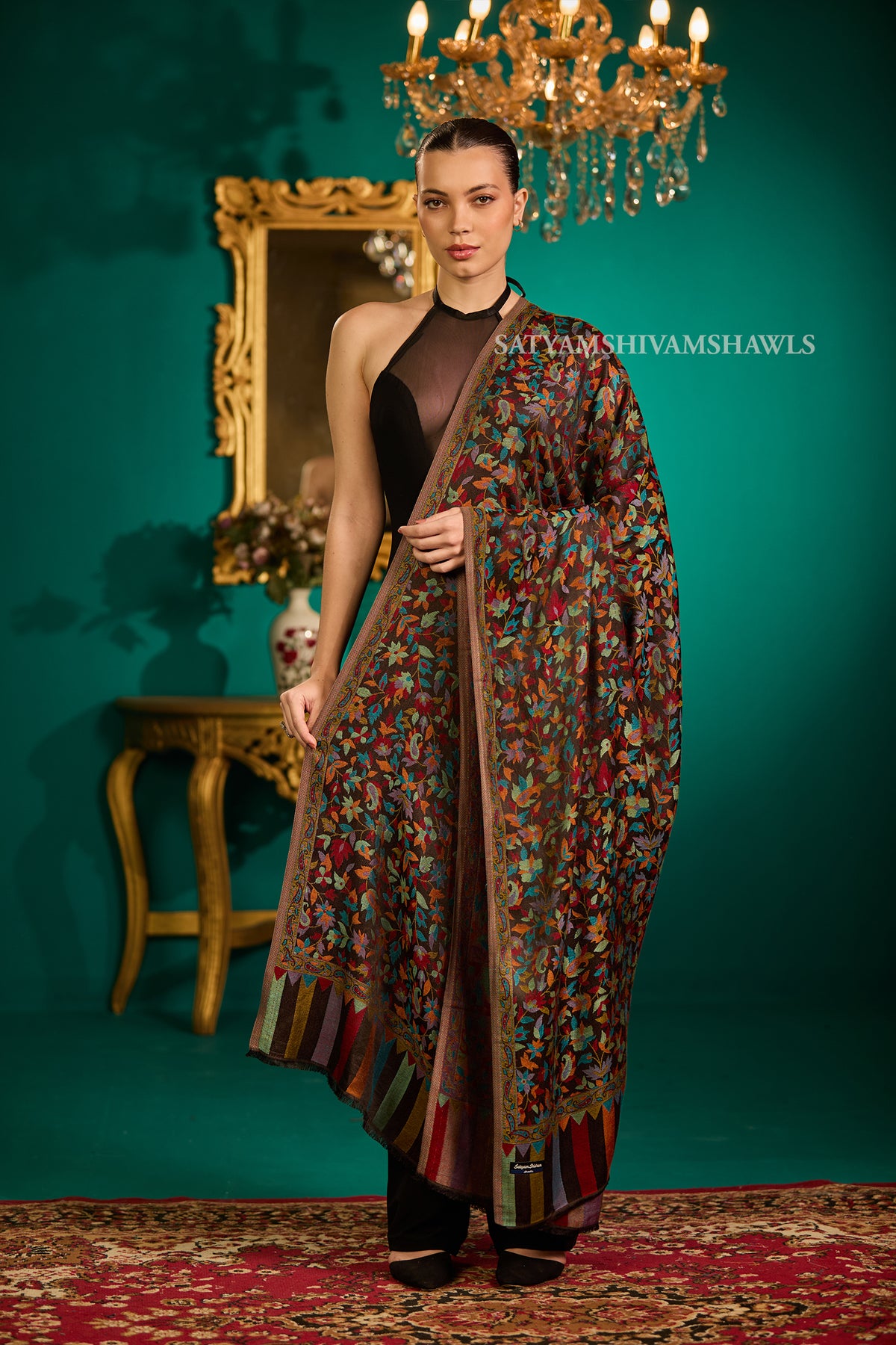 NAAQSH-E-KANI JAMAWAR SILK PASHMINA WMENS SHAWLS,BLACK