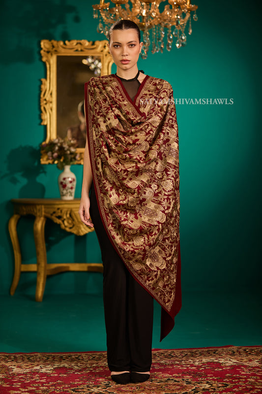 SHIKAAR-E-KASHMIR" TILLA EMBRODIERY FINE PASHMINA WOOL, WARM AND SOFT,