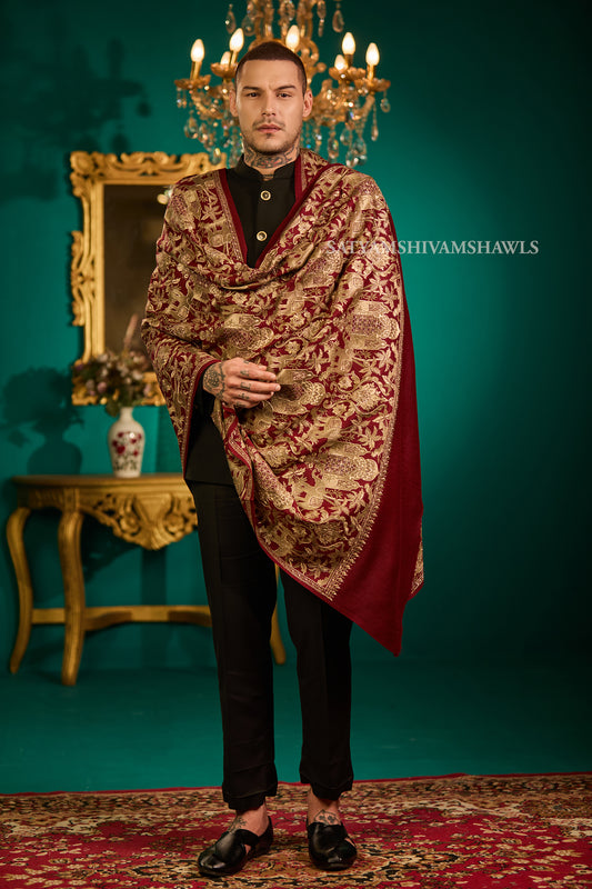SHIKAAR-E-KASHMIR" TILLA EMBRODIERY FINE PASHMINA WOOL, WARM AND SOFT,