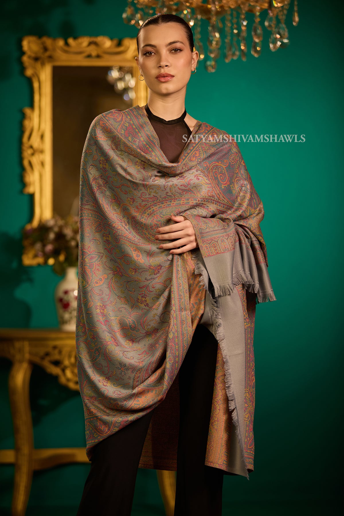 TURKEY ARABIC PAISLEY  KANI WOVEN SHAWL,WARM AND SOFT,VINTAGE BLACK
