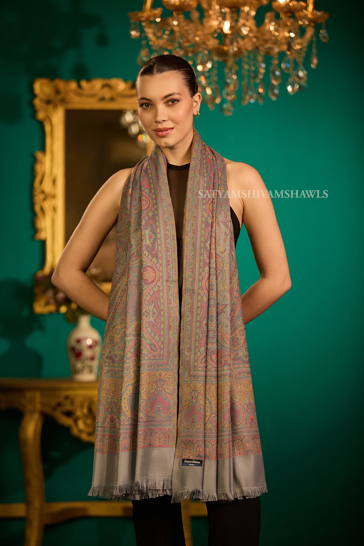 TURKEY ARABIC PAISLEY  KANI WOVEN SHAWL,WARM AND SOFT,VINTAGE BLACK
