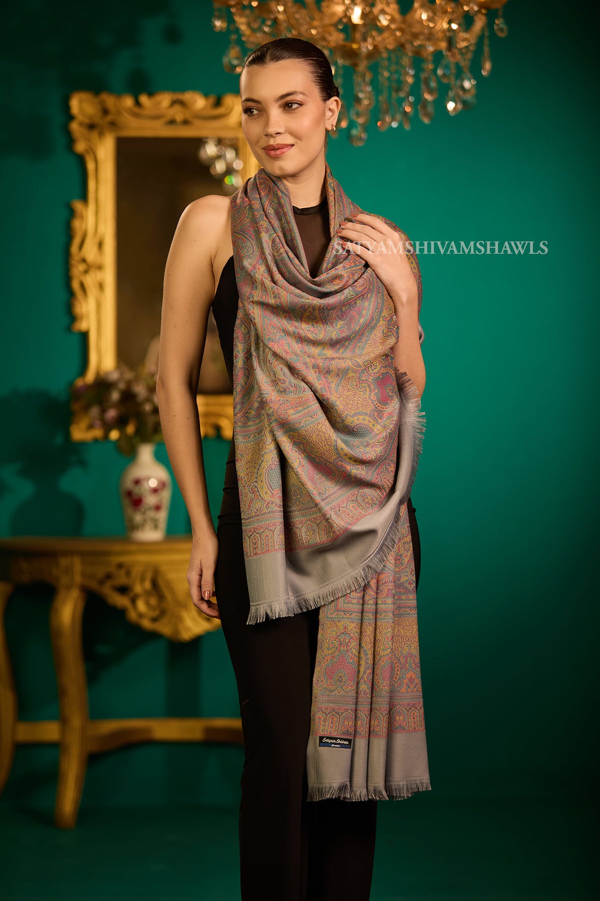 TURKEY ARABIC PAISLEY  KANI WOVEN SHAWL,WARM AND SOFT,VINTAGE BLACK