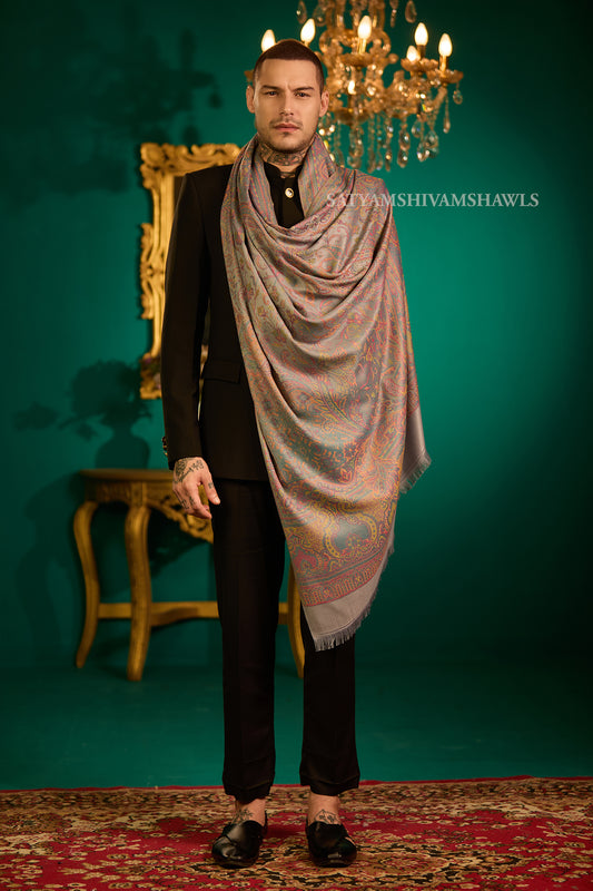 VINTAGE ROYAL JAMAWAR PAISLEY KANI DESIGN MENS SHAWL,