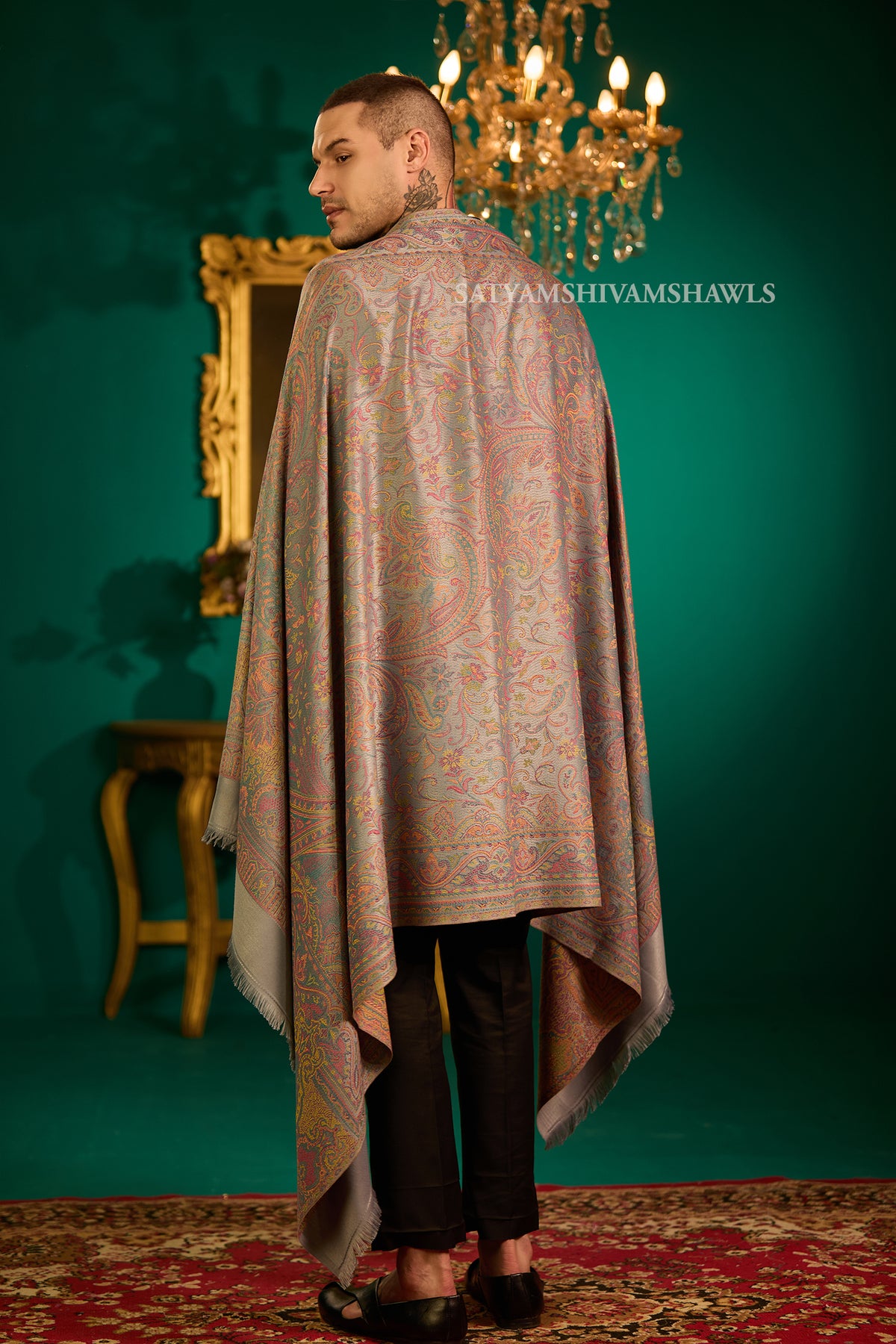 VINTAGE ROYAL JAMAWAR PAISLEY KANI DESIGN MENS SHAWL,
