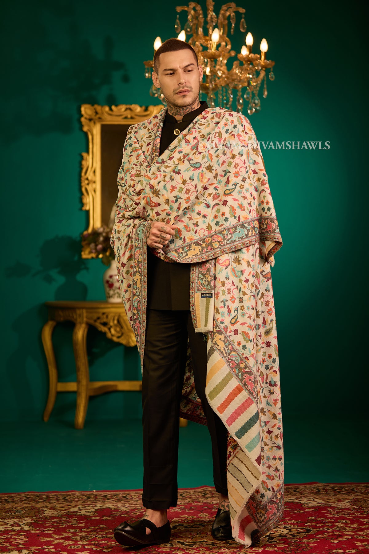 Extra Fine Wool Pashmina Kani Gents Shawl Big Size