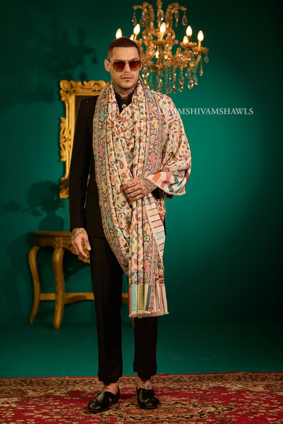 Extra Fine Wool Pashmina Kani Gents Shawl Big Size