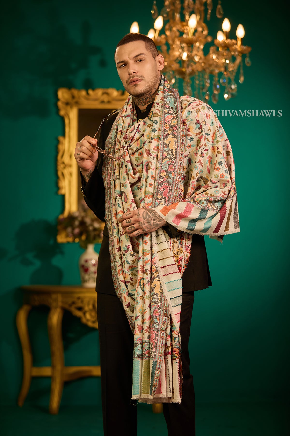 Extra Fine Wool Pashmina Kani Gents Shawl Big Size