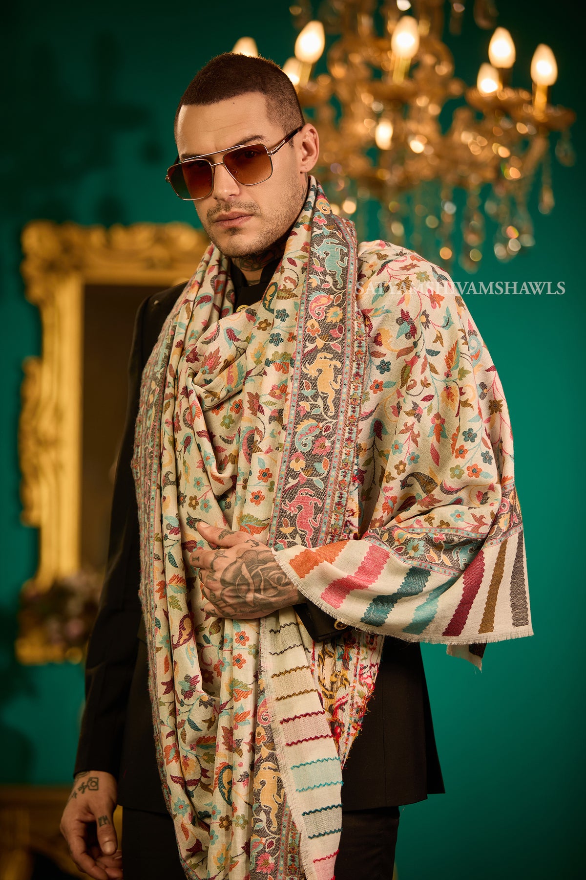 Extra Fine Wool Pashmina Kani Gents Shawl Big Size