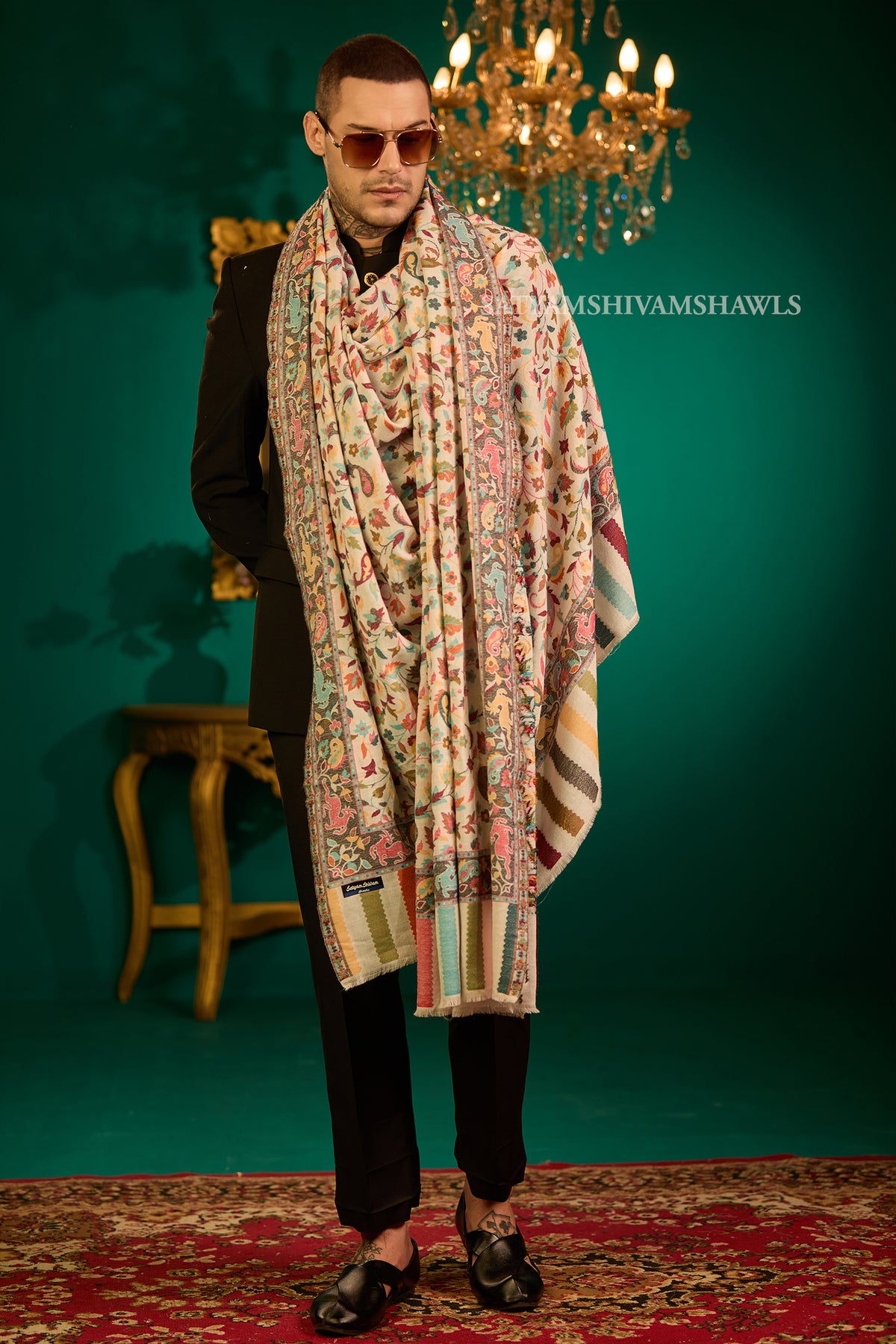Extra Fine Wool Pashmina Kani Gents Shawl Big Size