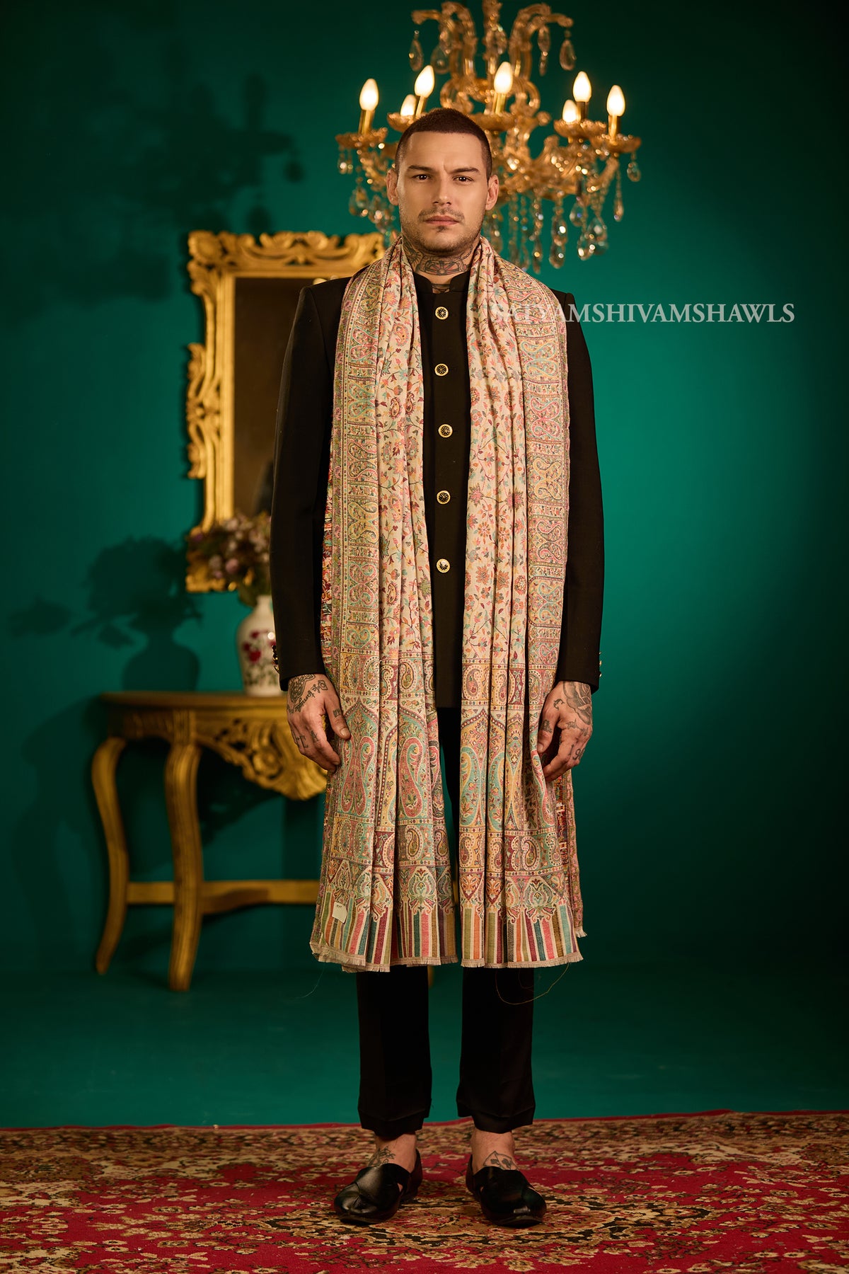 Extra Fine Wool Pashmina Kani Gents Shawl Big Size