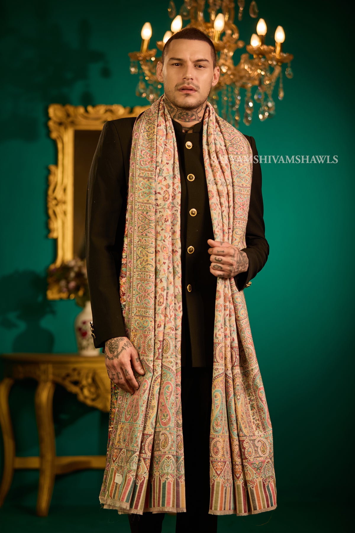 Extra Fine Wool Pashmina Kani Gents Shawl Big Size