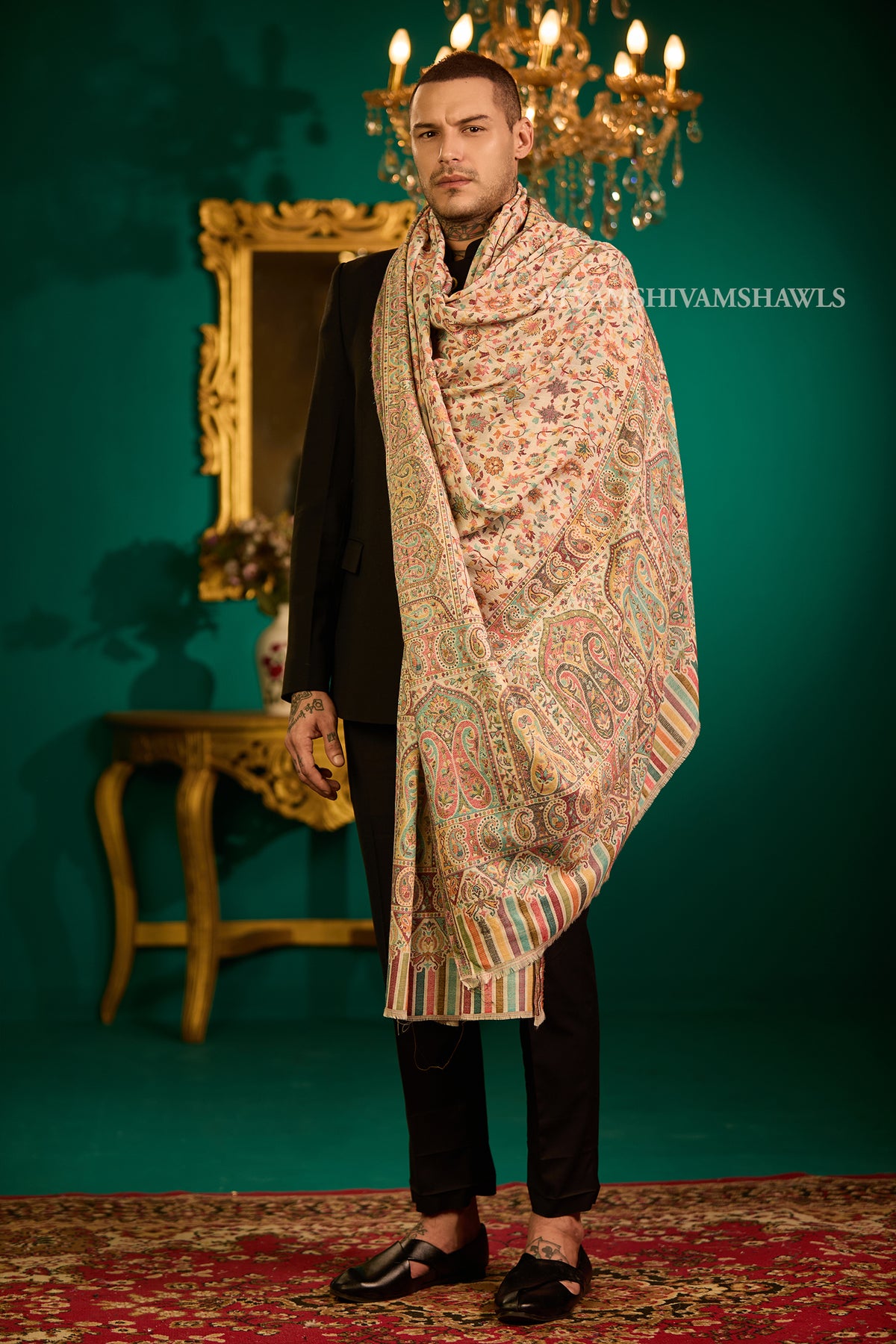 Extra Fine Wool Pashmina Kani Gents Shawl Big Size