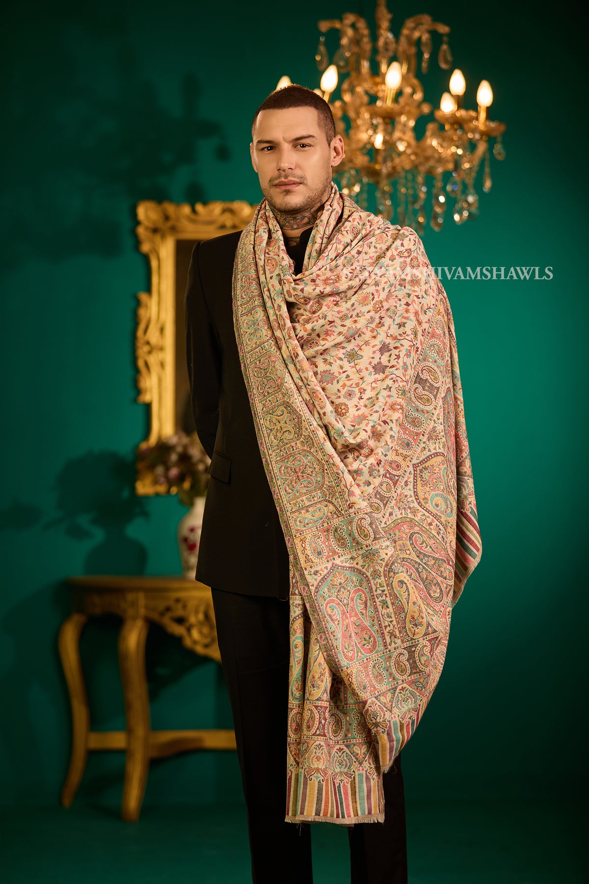 Extra Fine Wool Pashmina Kani Gents Shawl Big Size