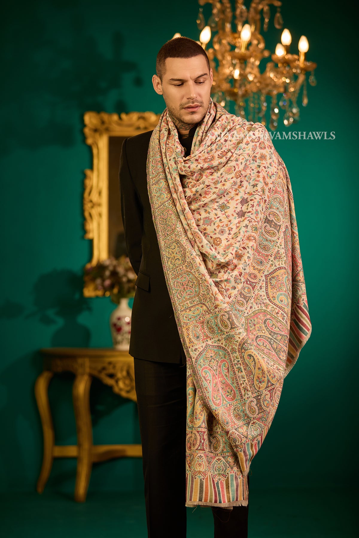 Extra Fine Wool Pashmina Kani Gents Shawl Big Size