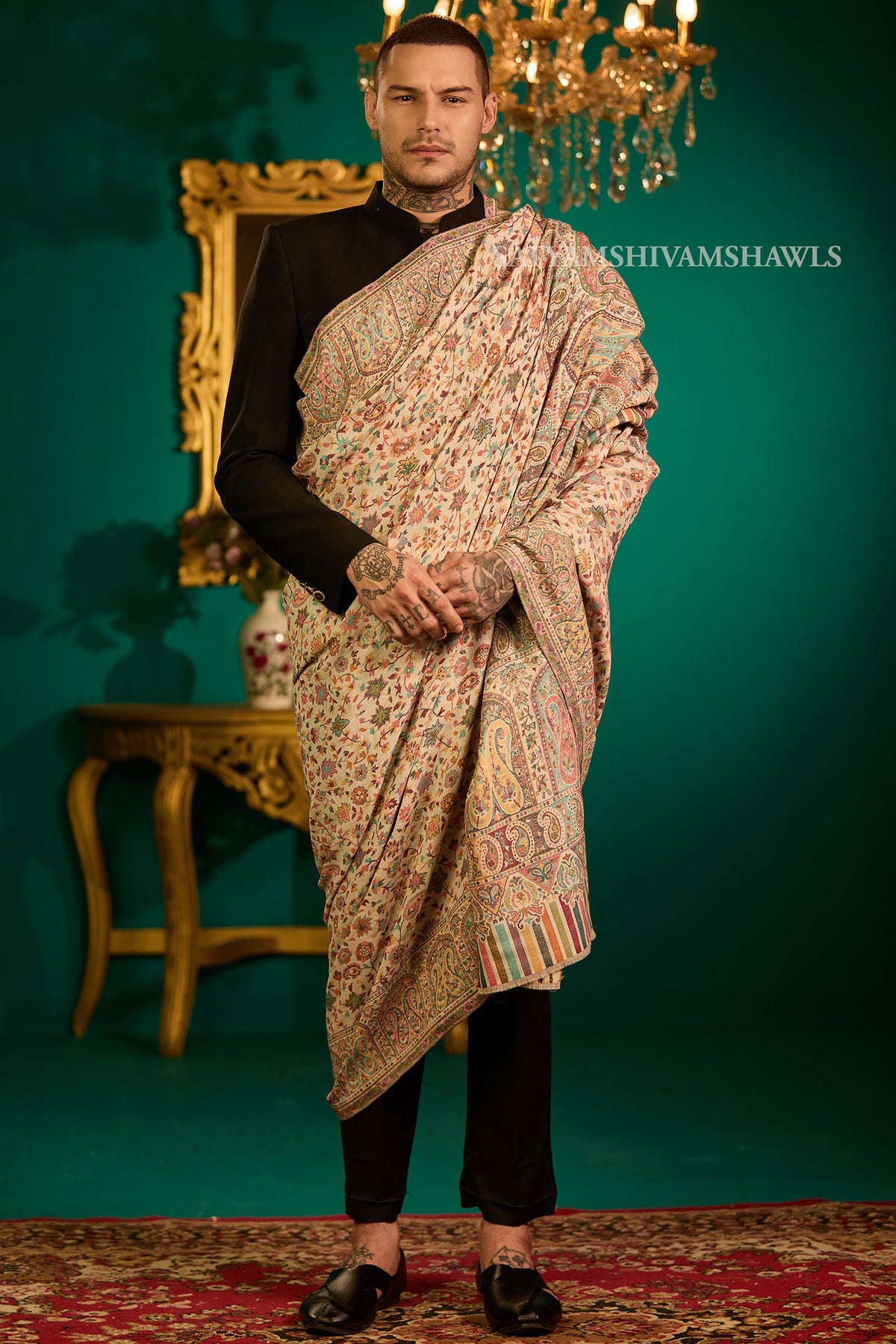 Extra Fine Wool Pashmina Kani Gents Shawl Big Size