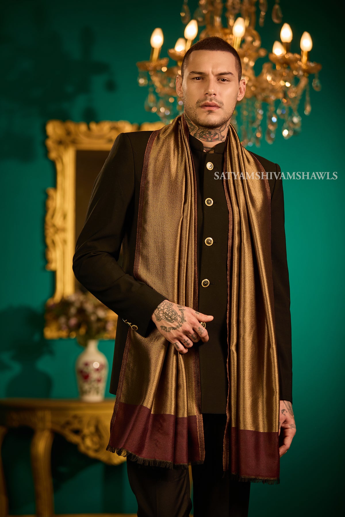 Moonlight Royal Gold & Wine Reversible Men’s Stole