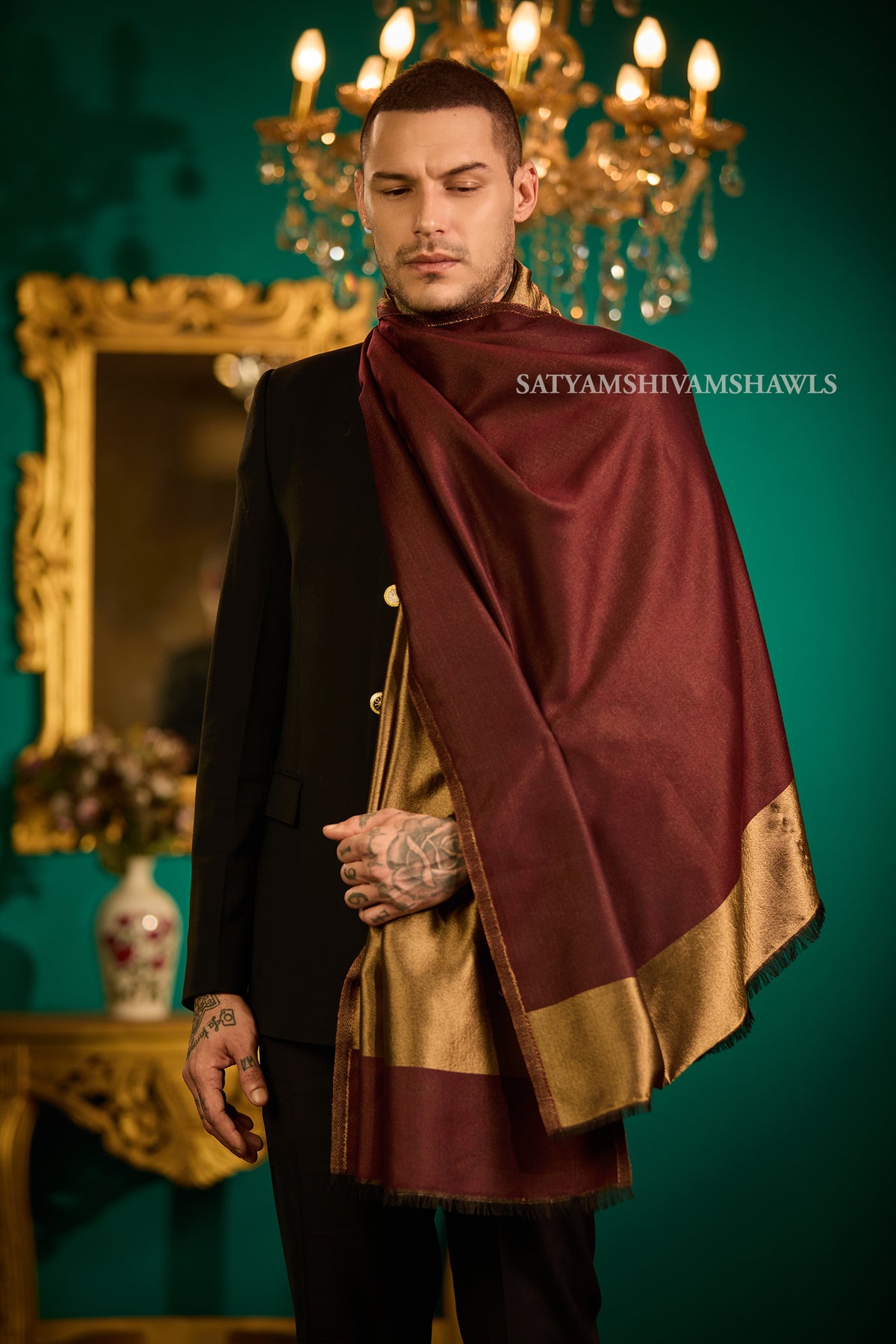 Moonlight Royal Gold & Wine Reversible Men’s Stole