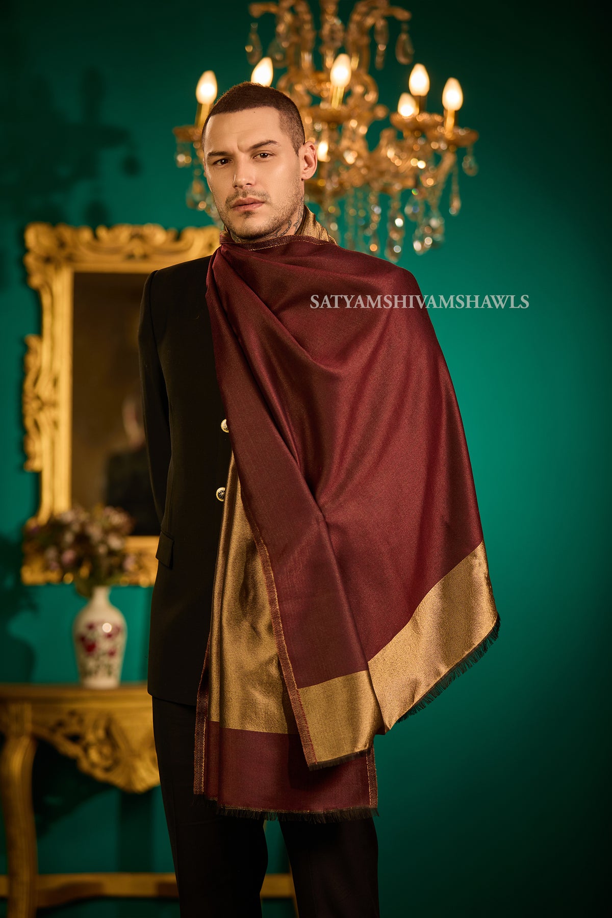 Moonlight Royal Gold & Wine Reversible Men’s Stole