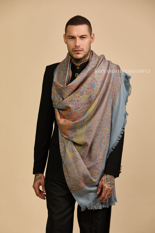 Peach grey Heritage Paisley jamawar Men Shawl