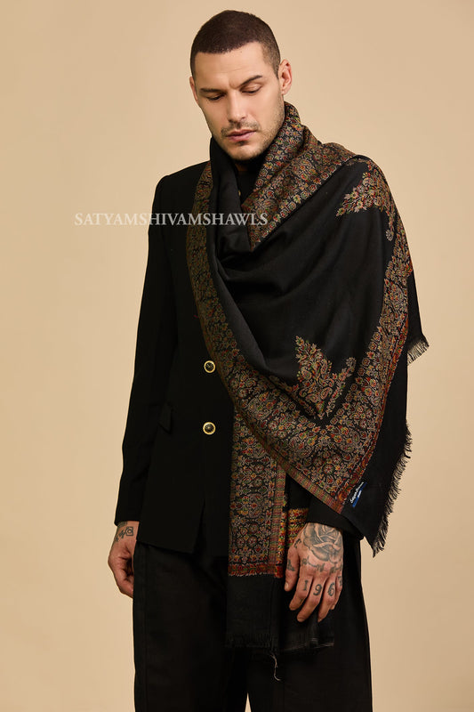 The heritage Border kunj pure wool border bloom kani weaved stole