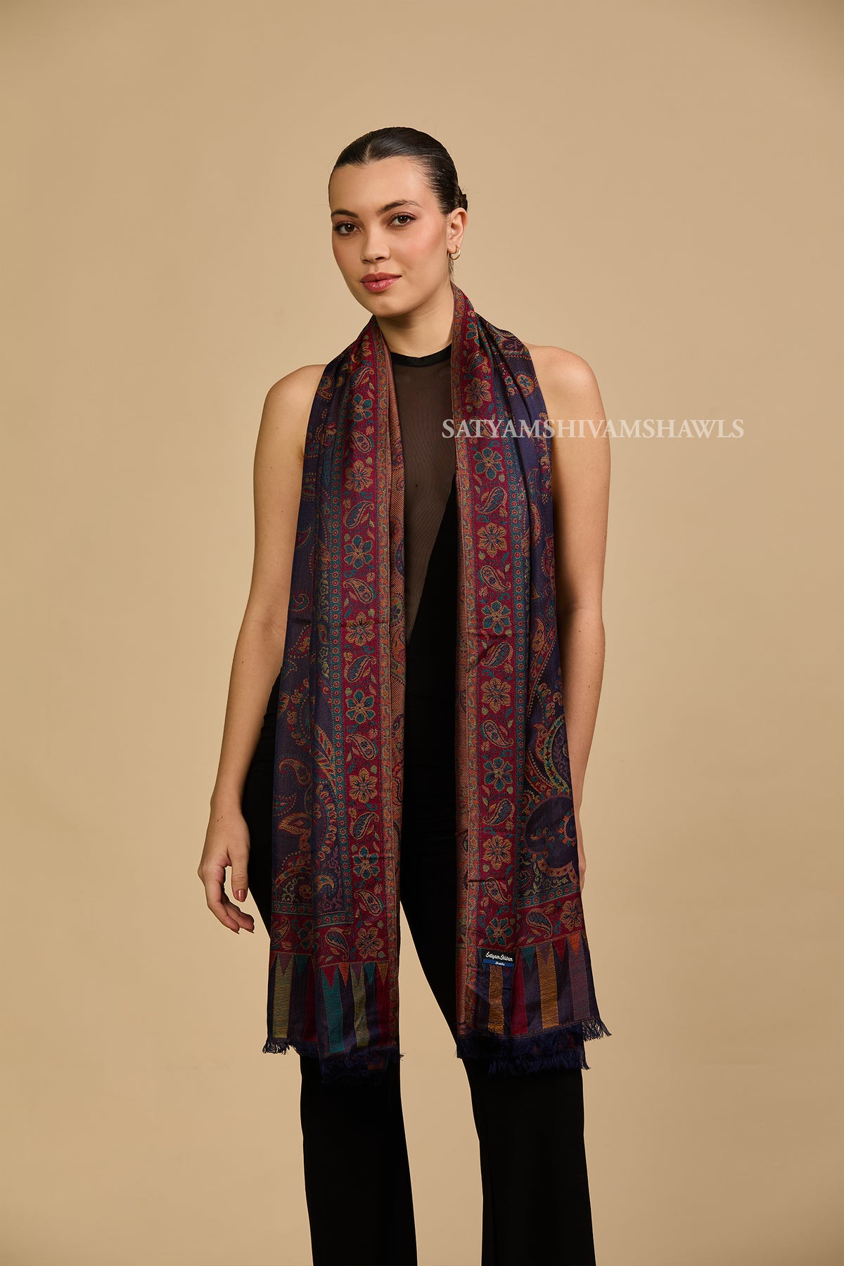 PAISLEY KALAMKARI WOMENS FINE SOFT SILK WOOL JMAWAR STOLE