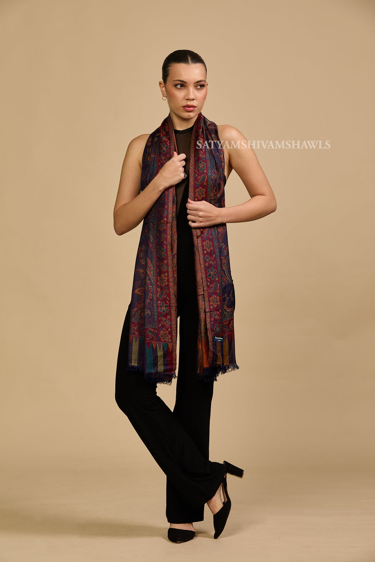 PAISLEY KALAMKARI WOMENS FINE SOFT SILK WOOL JMAWAR STOLE