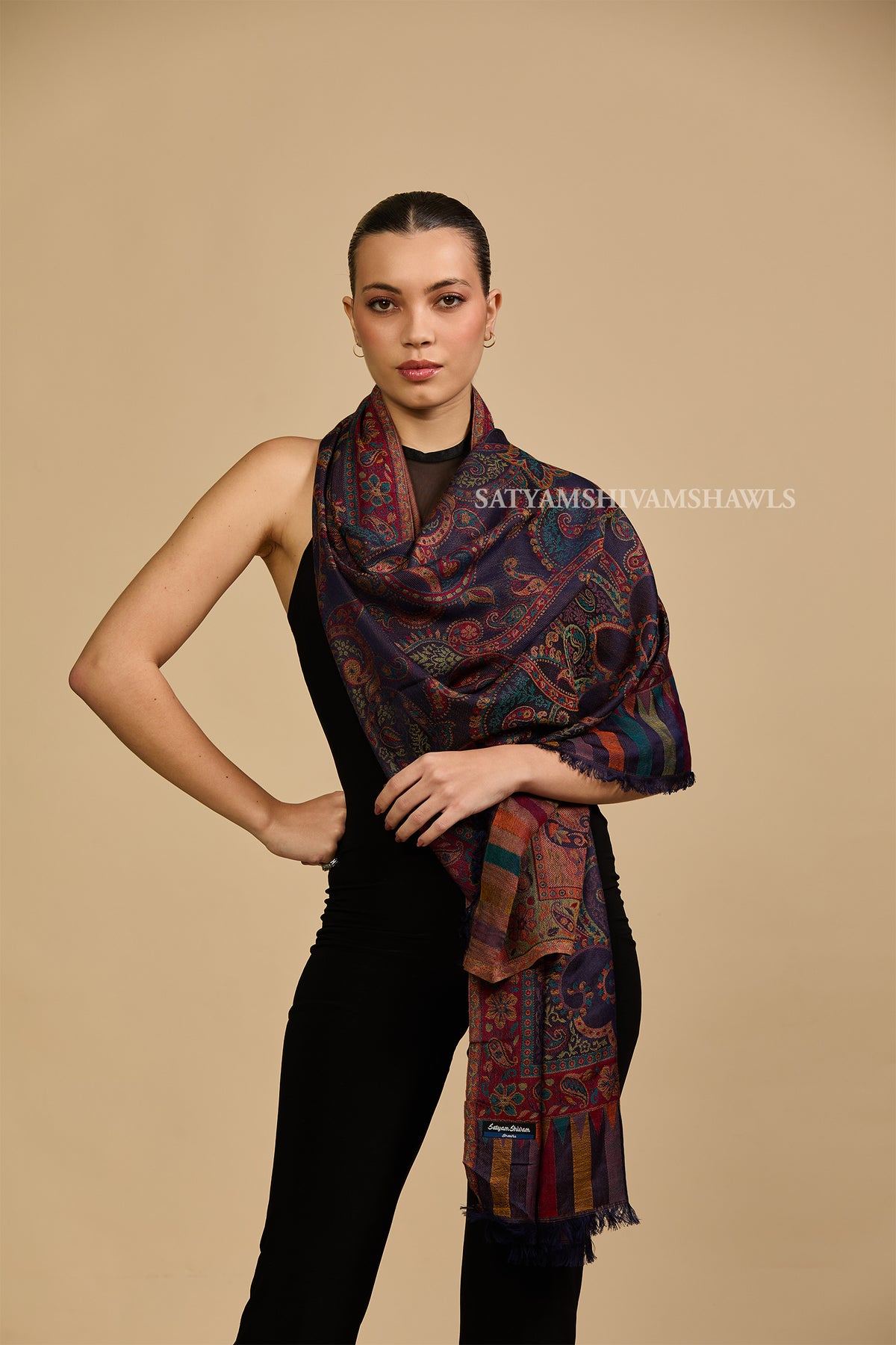 PAISLEY KALAMKARI WOMENS FINE SOFT SILK WOOL JMAWAR STOLE