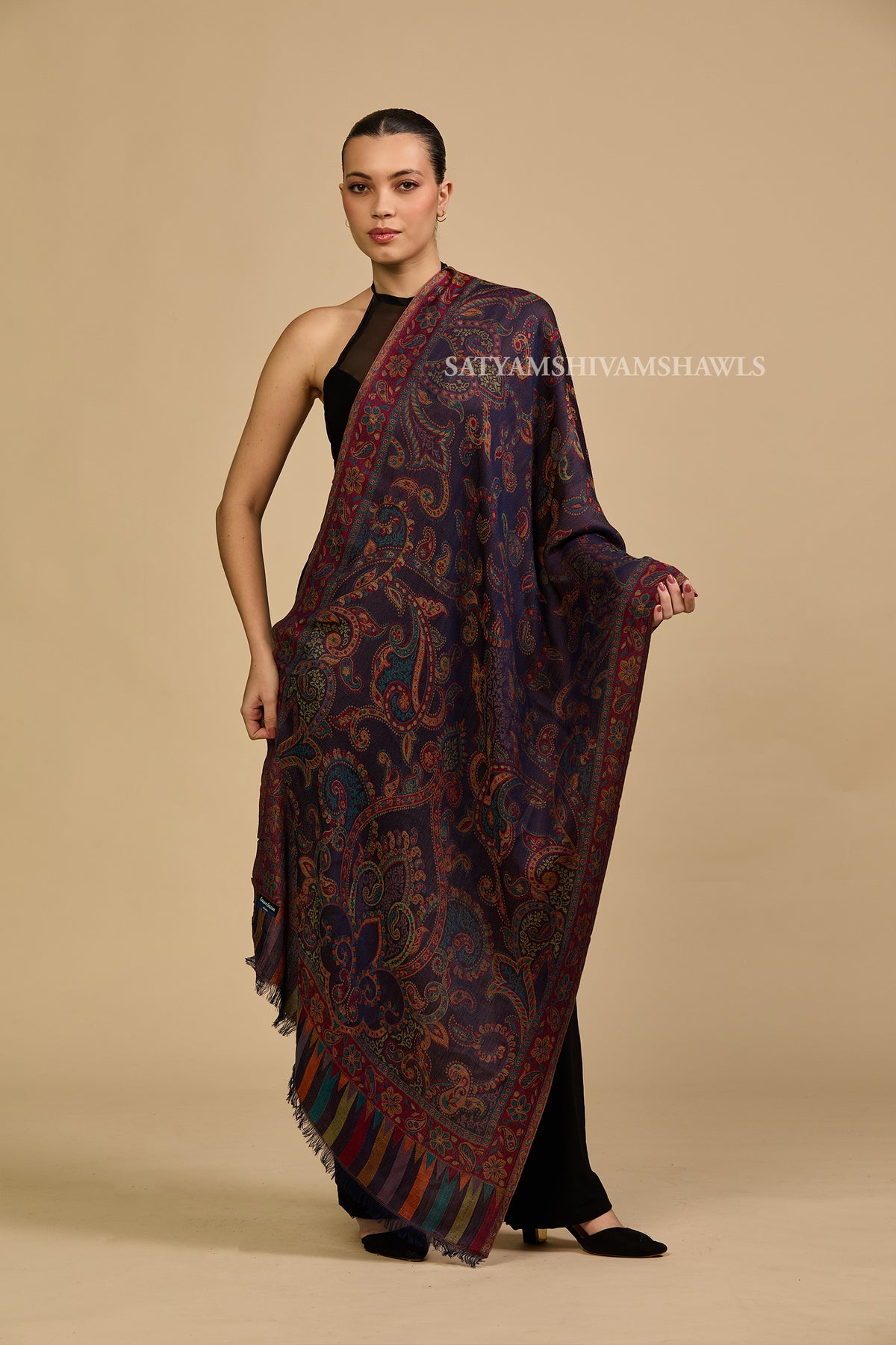 PAISLEY KALAMKARI WOMENS FINE SOFT SILK WOOL JMAWAR STOLE