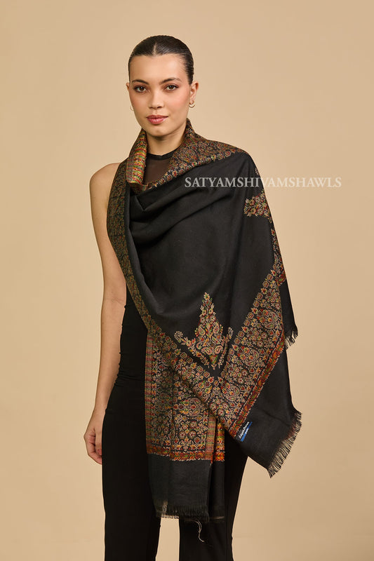 The heritage Border kunj pure wool border bloom kani weaved stole