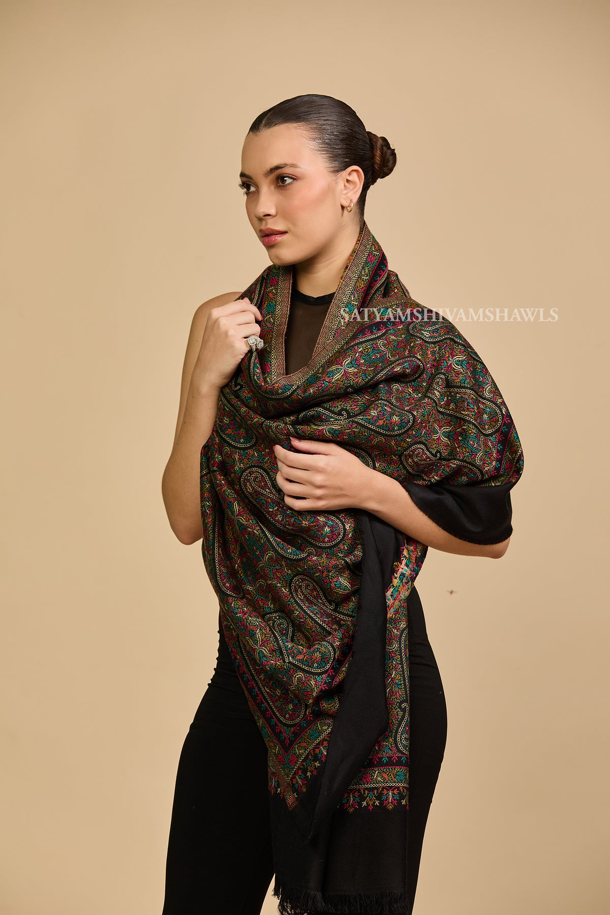 Black paisley and kashimiri kani women shawl