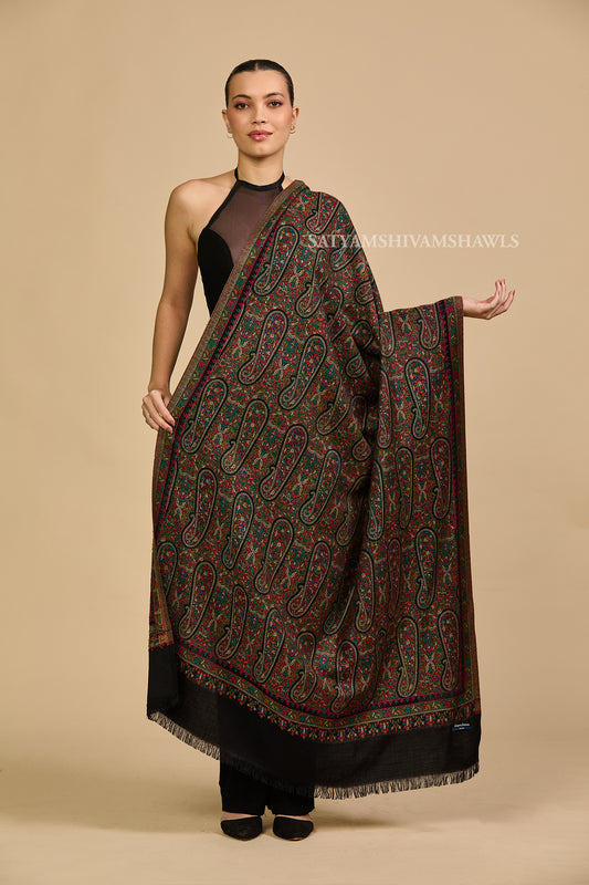 Black paisley and kashimiri kani women shawl