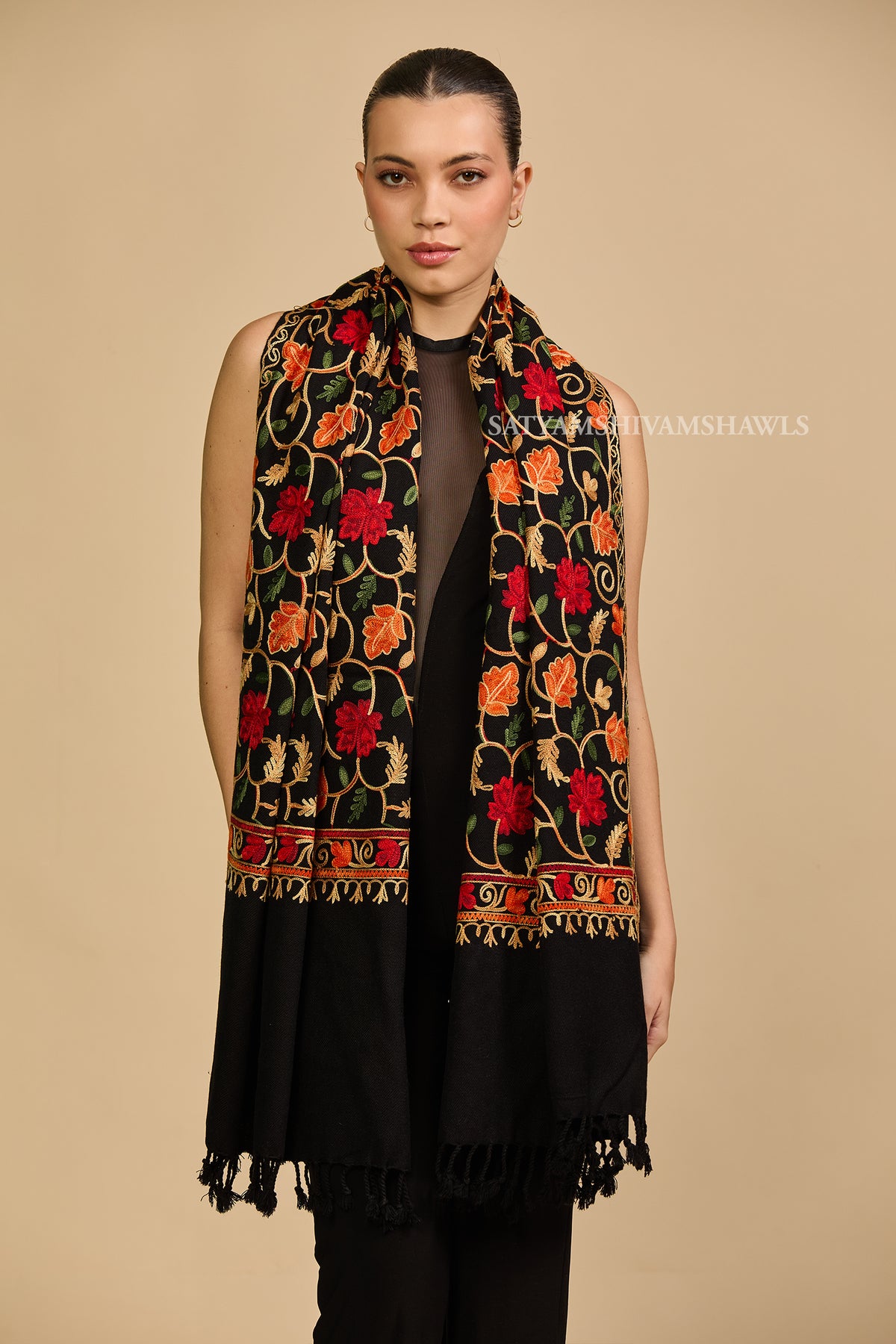 PURE WOOL ARI EMBROIDERY WEAVE STOLE,WARM & SOFT,