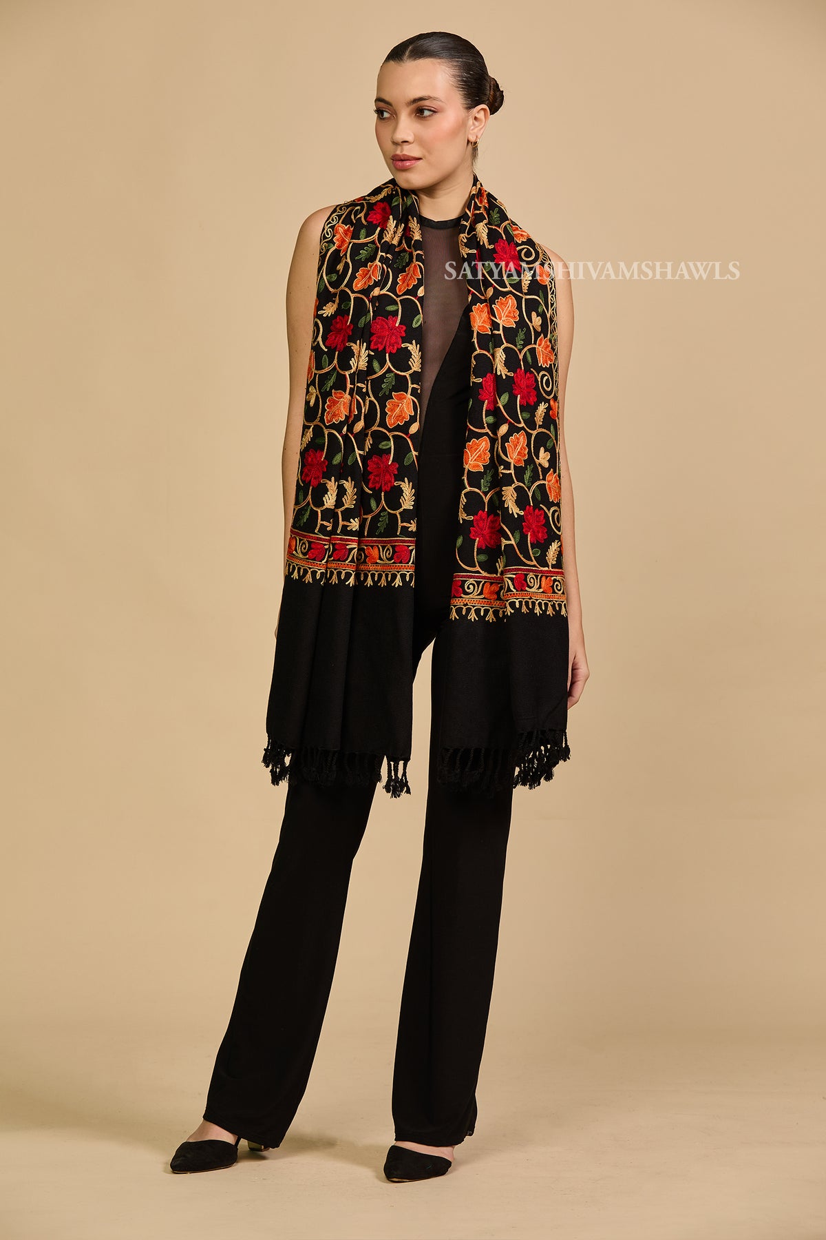 PURE WOOL ARI EMBROIDERY WEAVE STOLE,WARM & SOFT,