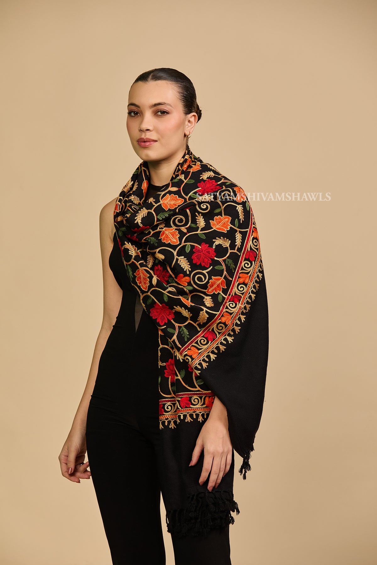 PURE WOOL ARI EMBROIDERY WEAVE STOLE,WARM & SOFT,