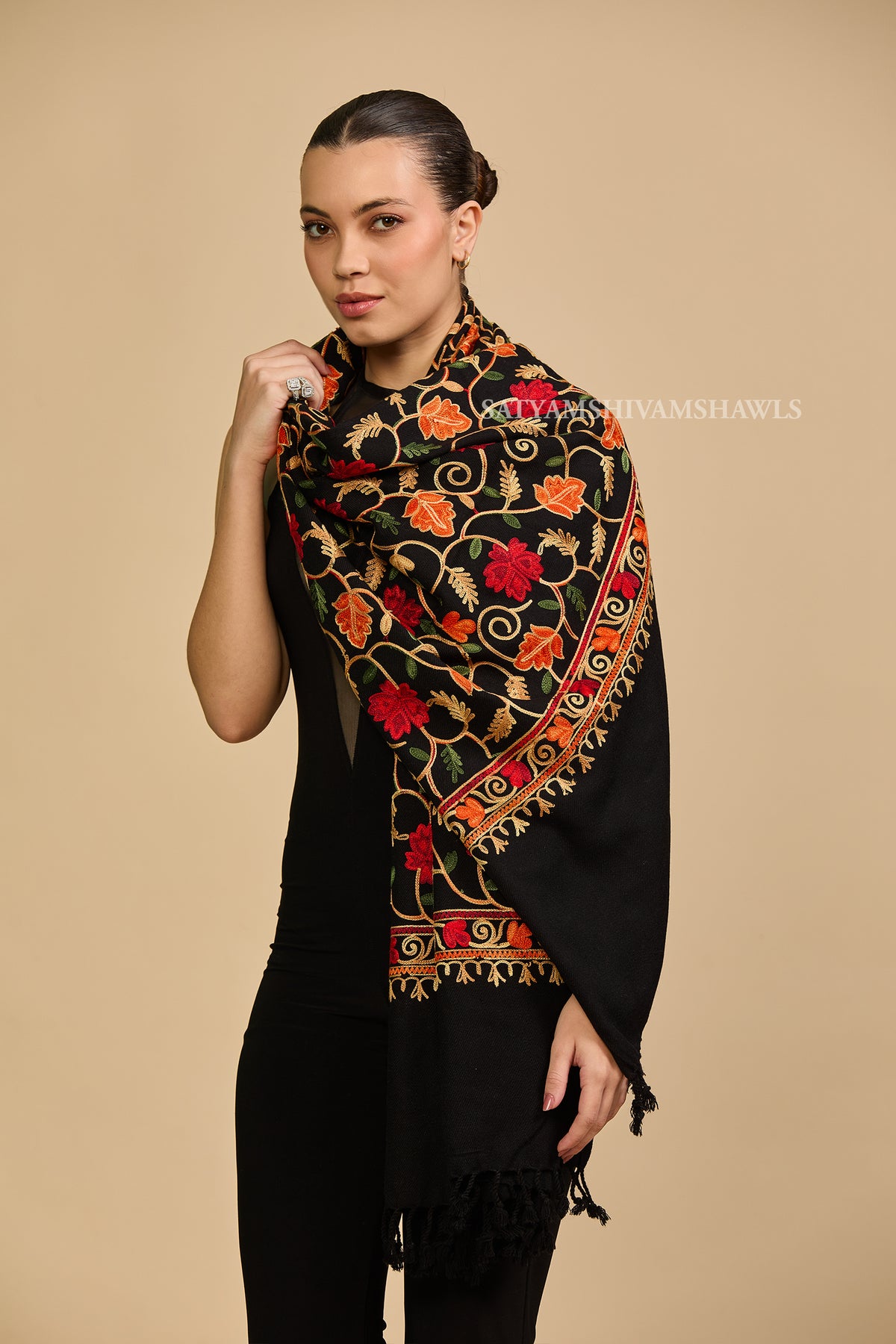 PURE WOOL ARI EMBROIDERY WEAVE STOLE,WARM & SOFT,