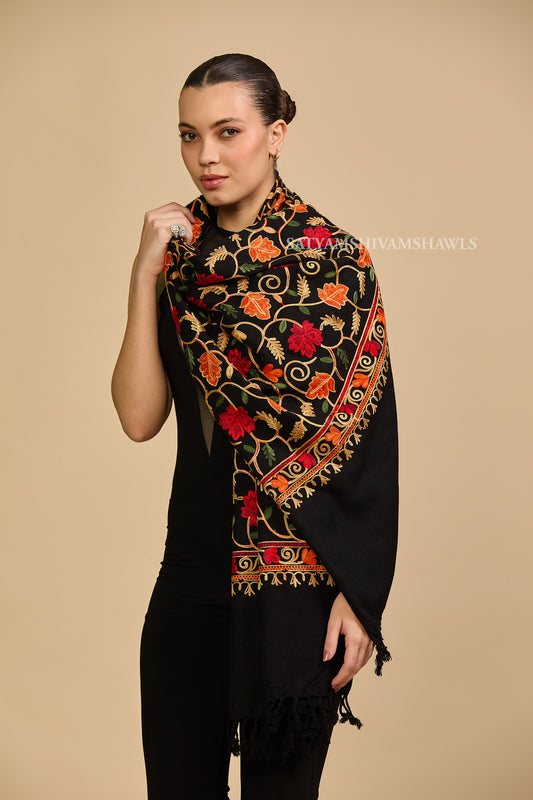 PURE WOOL ARI EMBROIDERY WEAVE STOLE,WARM & SOFT,