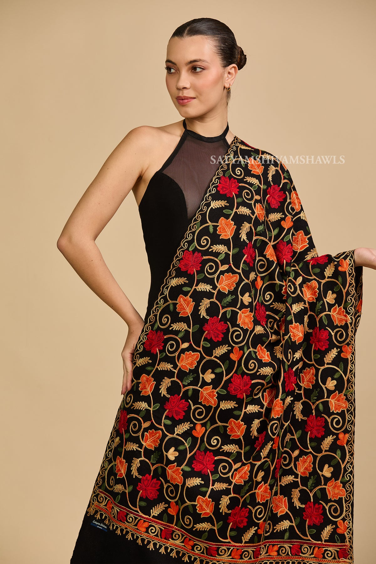 PURE WOOL ARI EMBROIDERY WEAVE STOLE,WARM & SOFT,