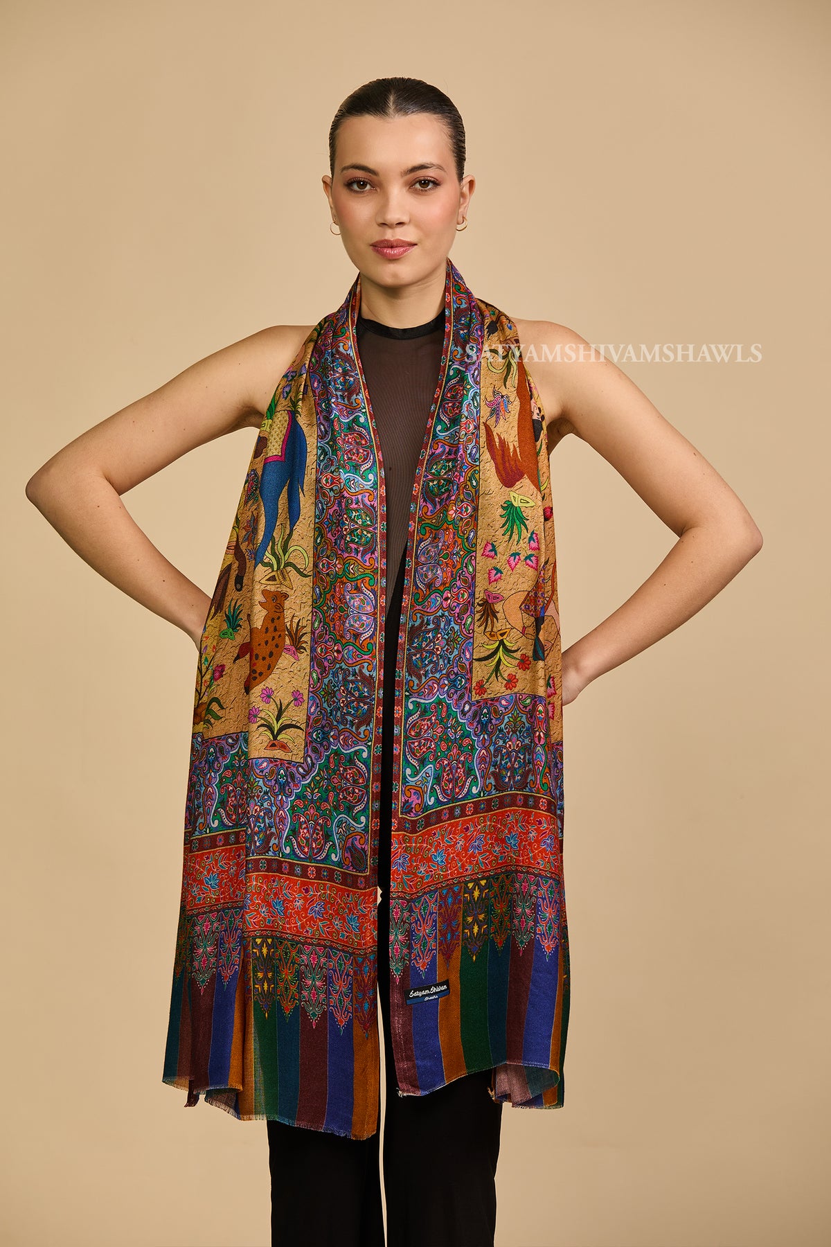SHIKAARDAR WOMENS FINE SOFT PRINT SILK WOOL STOLE,