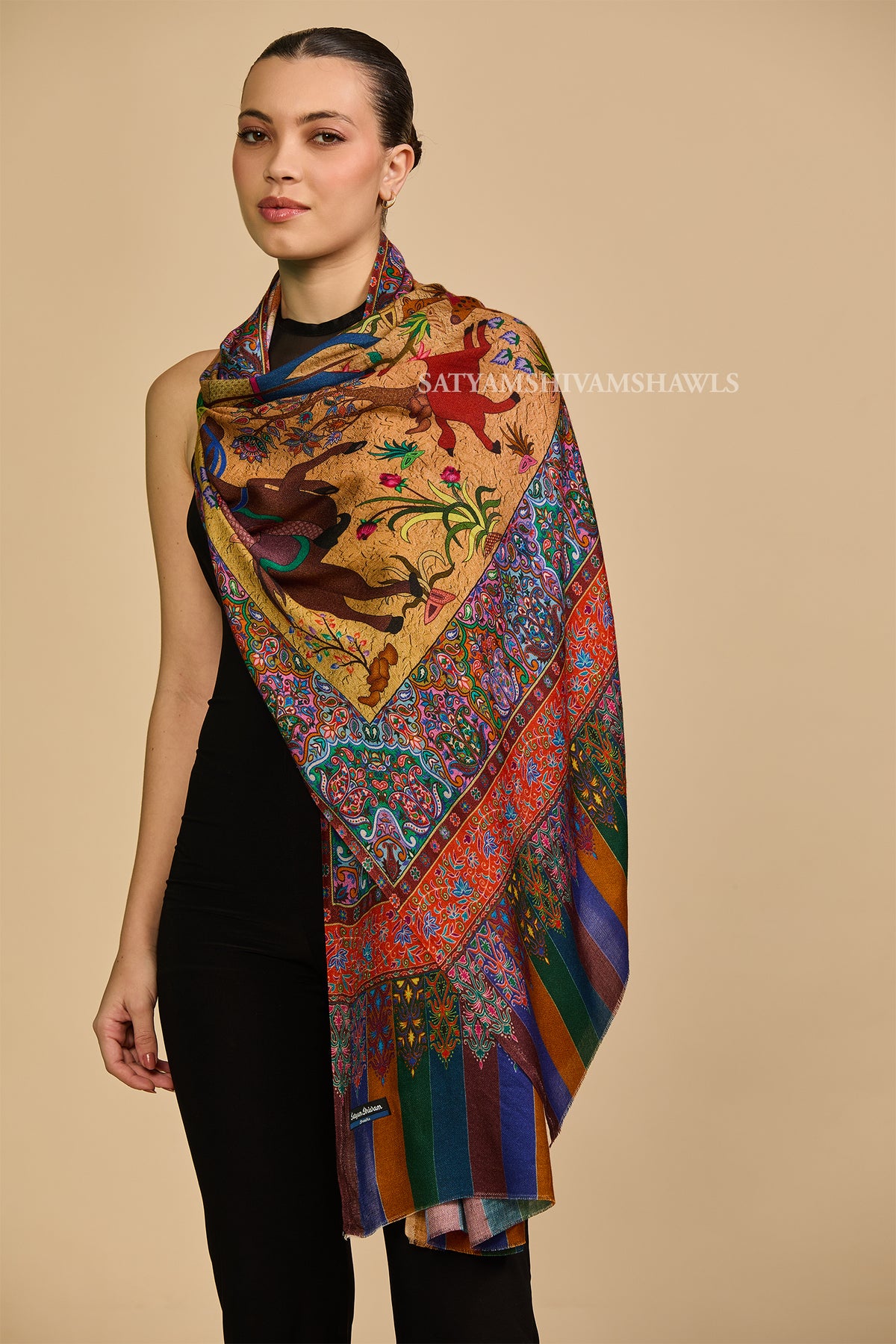 SHIKAARDAR WOMENS FINE SOFT PRINT SILK WOOL STOLE,