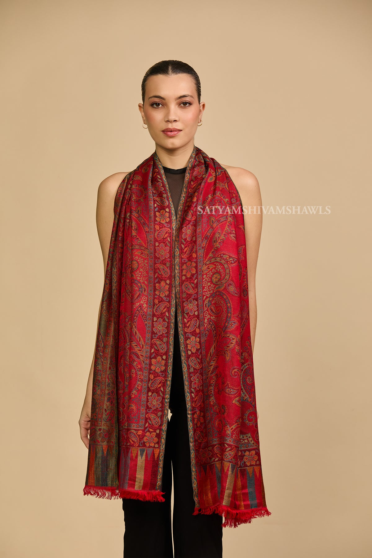 PAISLEY KALAMKARI WOMENS FINE SOFT SILK WOOL JMAWAR STOLE