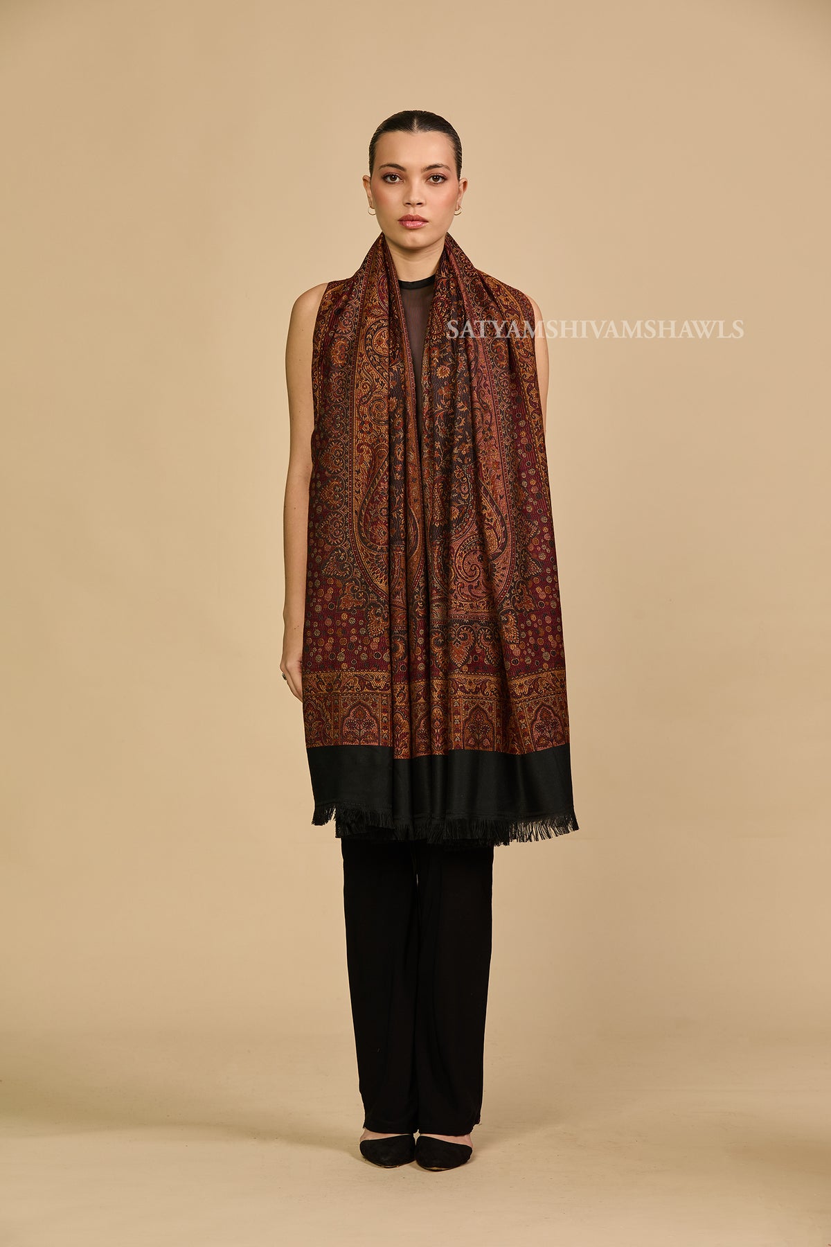 midnight black jamawar kashmiri kani design shawl