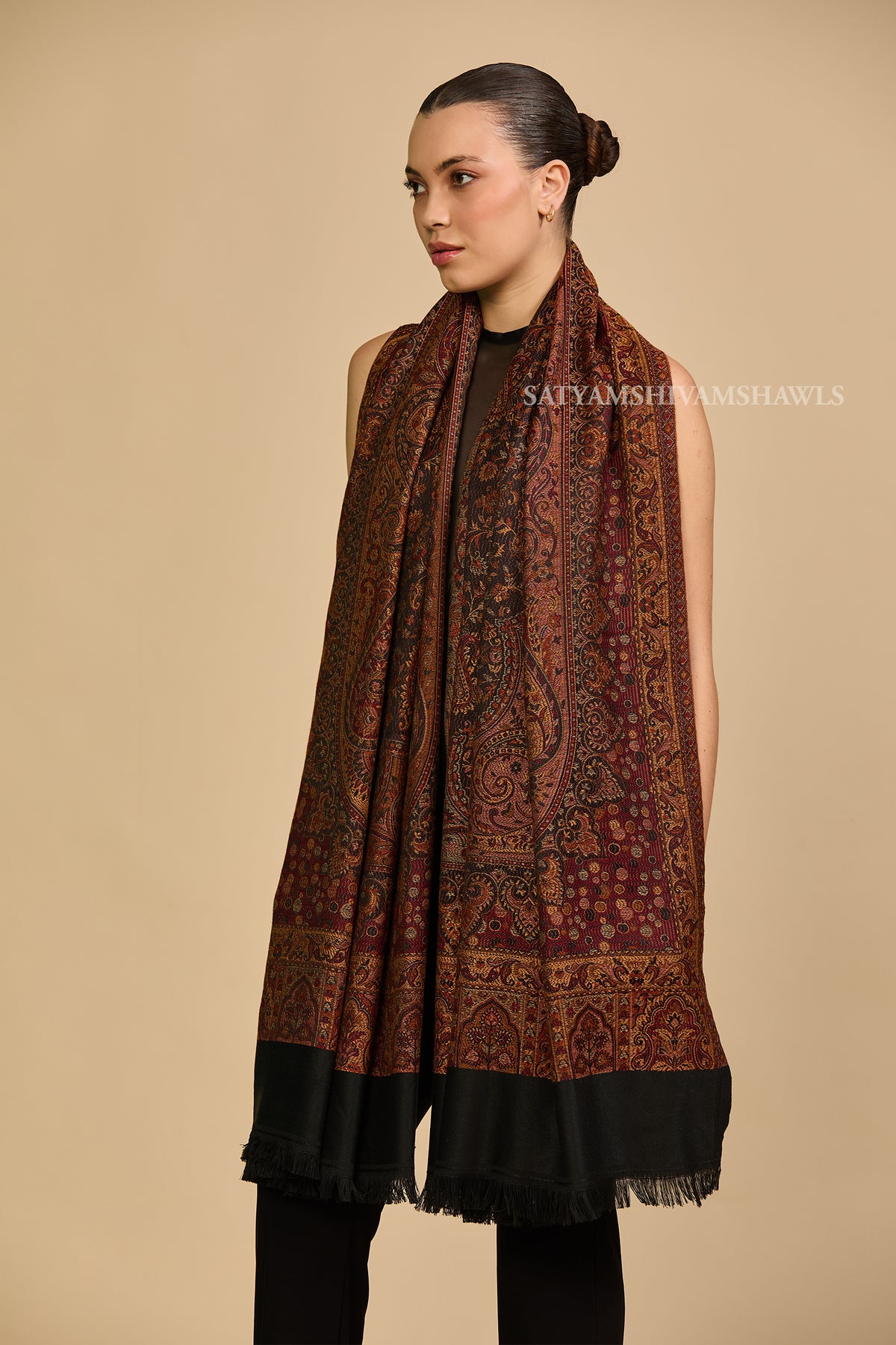 midnight black jamawar kashmiri kani design shawl