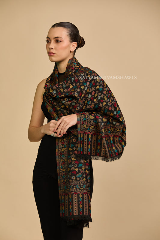 noor-e-kani multi pure wool stole,black