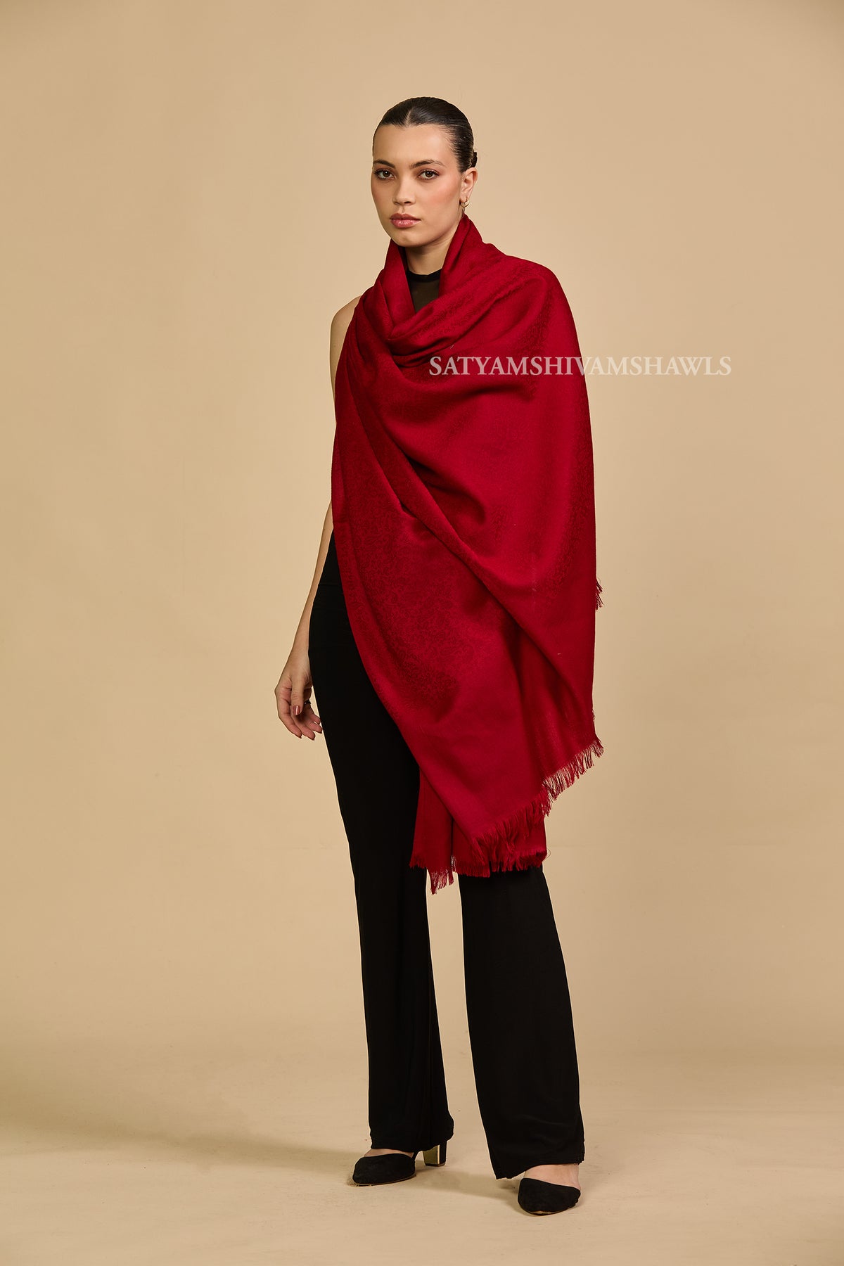 womens fine wool self design shawl,light and soft